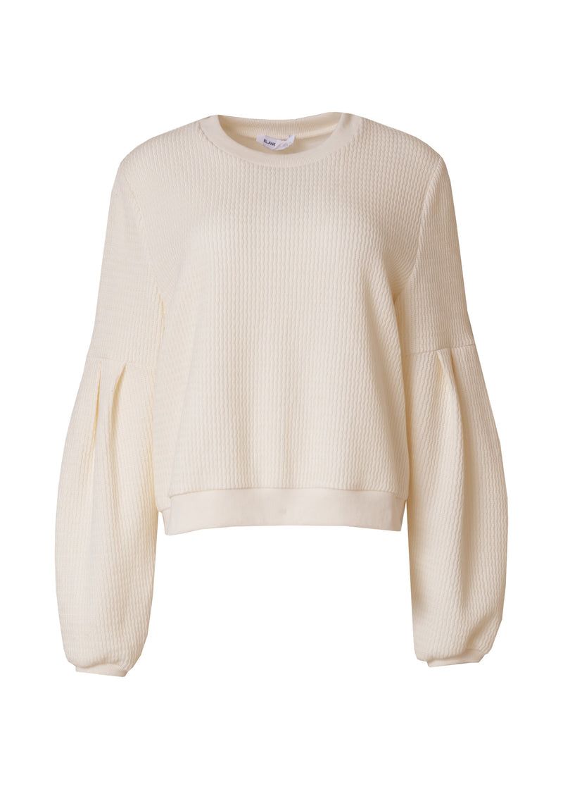 Cream Crochet Knit Bubble Sleeve Sweater