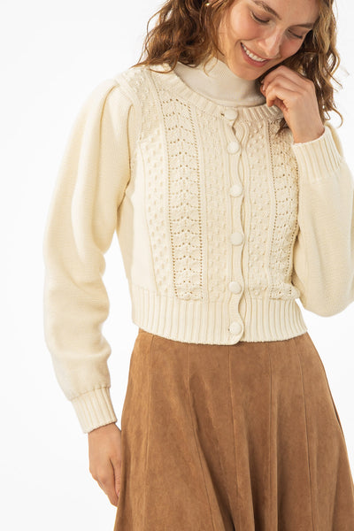 Caban クリーム色 クロップドカーディガン Cream Cropped Crochet Cardigan – BLANK