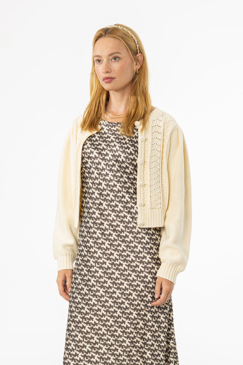 Cream Cropped Crochet Cardigan