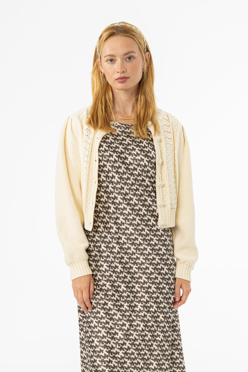 Cream Cropped Crochet Cardigan