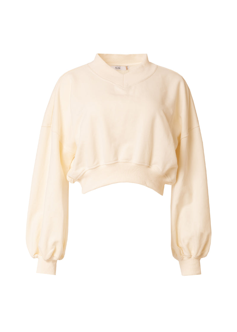 Cream Cropped V Sweatshirt BLANK