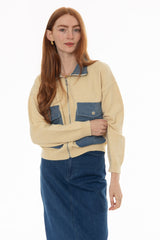 Cream Combo Zip Up Sweater