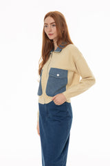 Cream Combo Zip Up Sweater