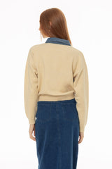 Cream Combo Zip Up Sweater