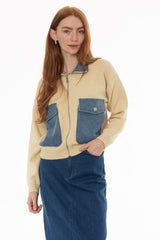 Cream Combo Zip Up Sweater