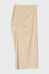 Cream Front Ruched Maxi Skirt