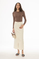 Cream Front Slit Maxi Skirt
