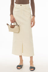 Cream Front Slit Maxi Skirt