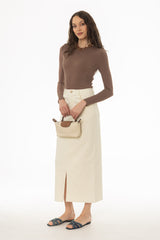 Cream Front Slit Maxi Skirt