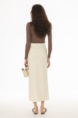 Cream Front Slit Maxi Skirt