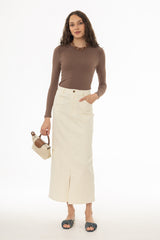 Cream Front Slit Maxi Skirt