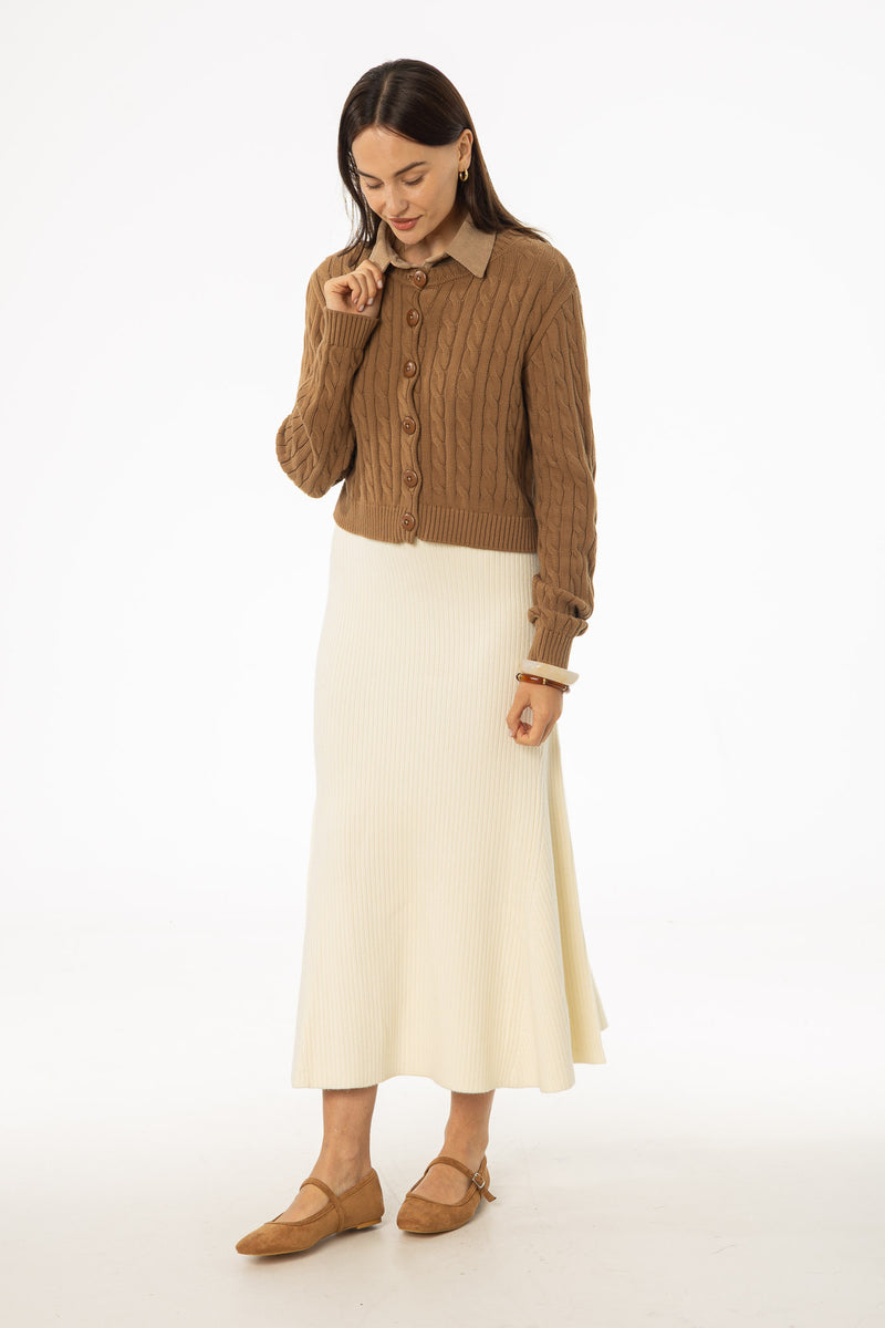 Cream Knit Circle Skirt