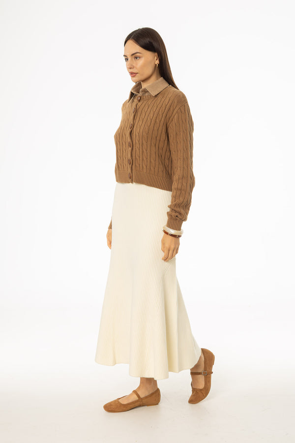 Cream Knit Circle Skirt