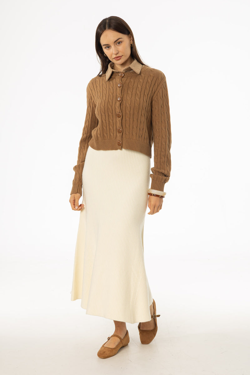 Cream Knit Circle Skirt