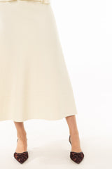 Cream Knit Flare Midi Skirt