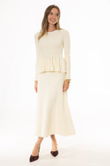 Cream Knit Flare Midi Skirt