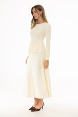 Cream Knit Flare Midi Skirt