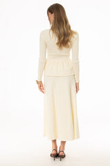Cream Knit Flare Midi Skirt
