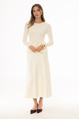 Cream Knit Flare Midi Skirt