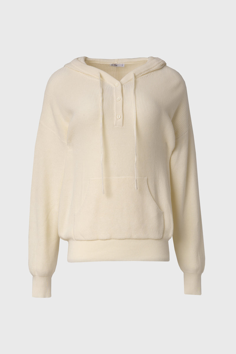 Cream Knit Hoodie Sweater