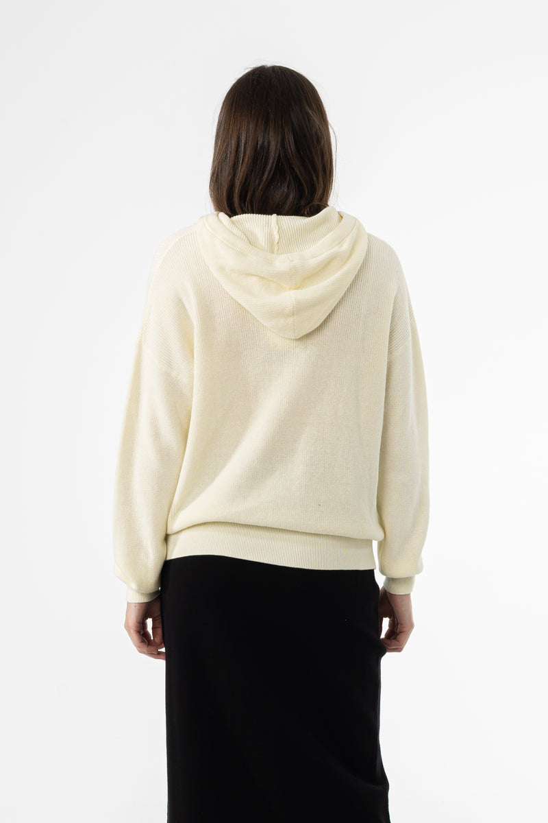Cream Knit Hoodie Sweater