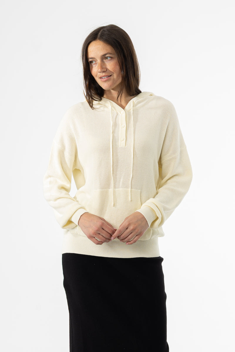 Cream Knit Hoodie Sweater