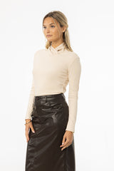 Cream Overlap Mock Neck Top