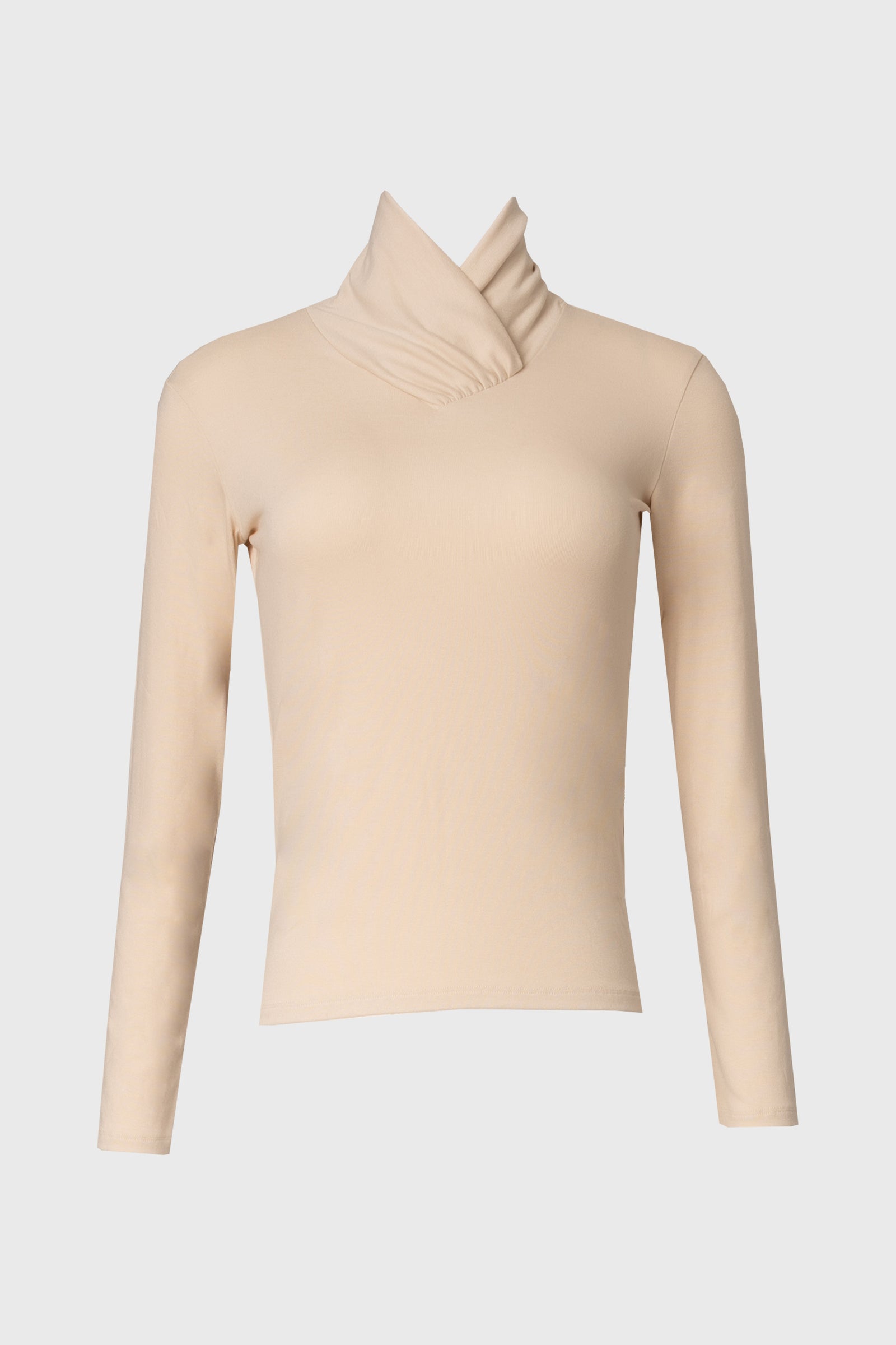 Cream Overlap Mock Neck Top – BLANK