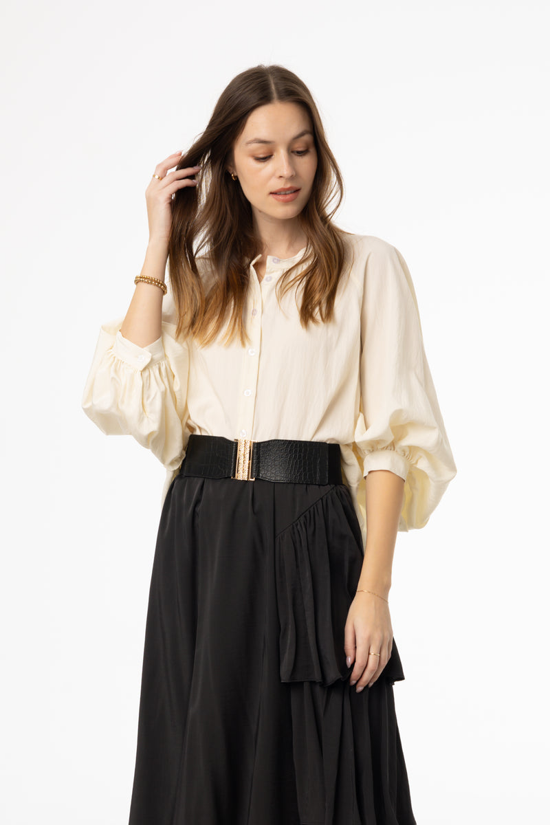 Cream Oversized Balloon Sleeve Blouse