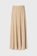 Cream Paneled Microsuede Skirt