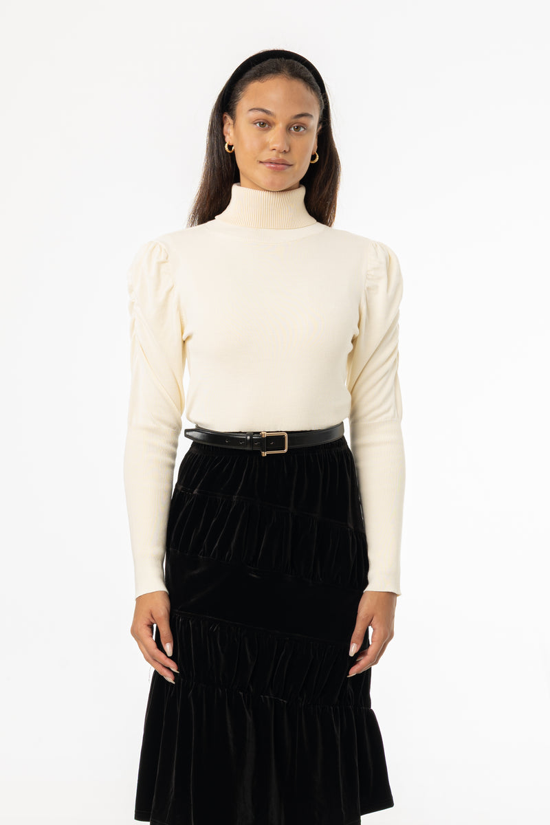 Cream Puff Sleeve Knit Turtleneck Sweater