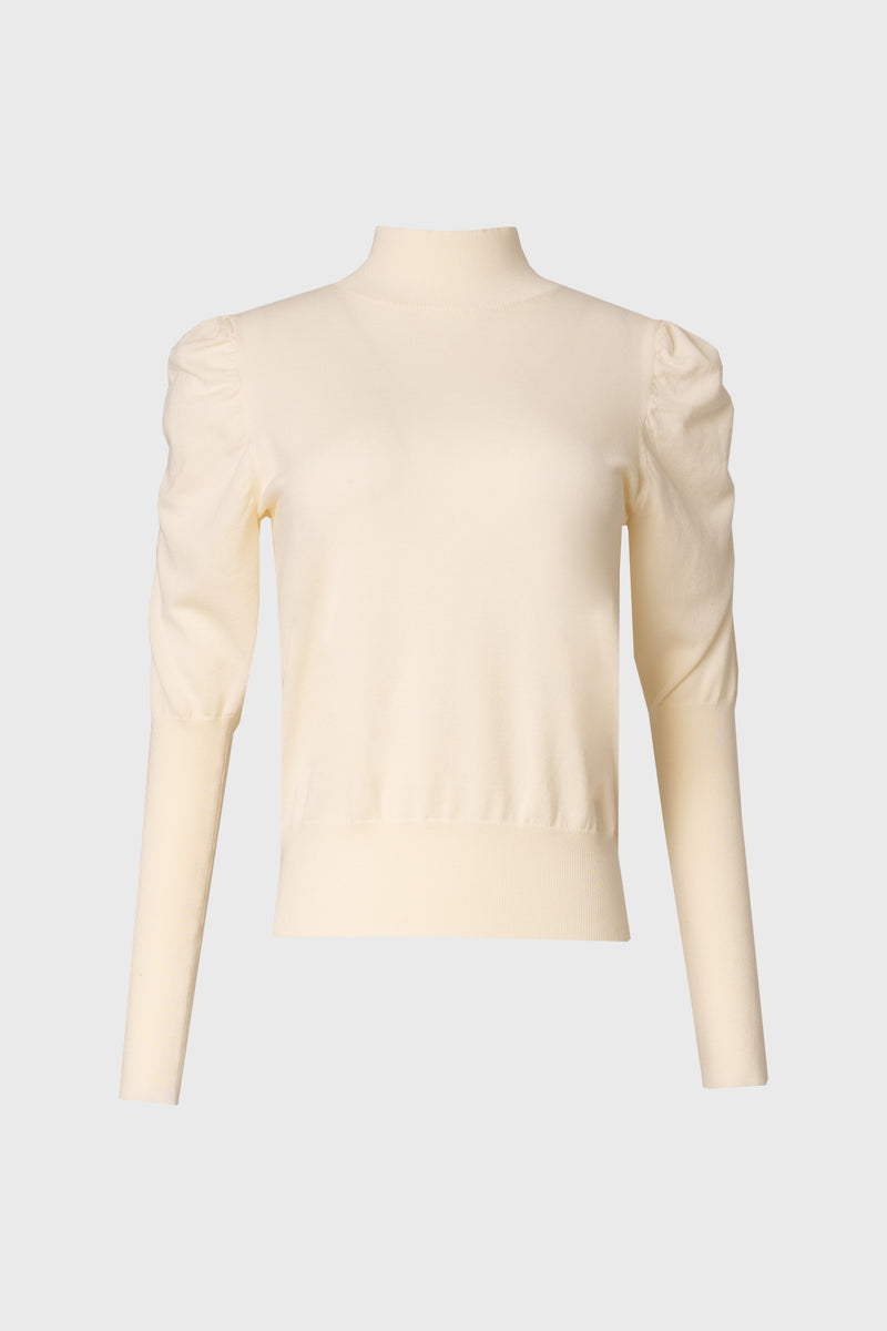 Cream Puff Sleeve Knit Turtleneck Sweater