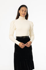 Cream Puff Sleeve Knit Turtleneck Sweater