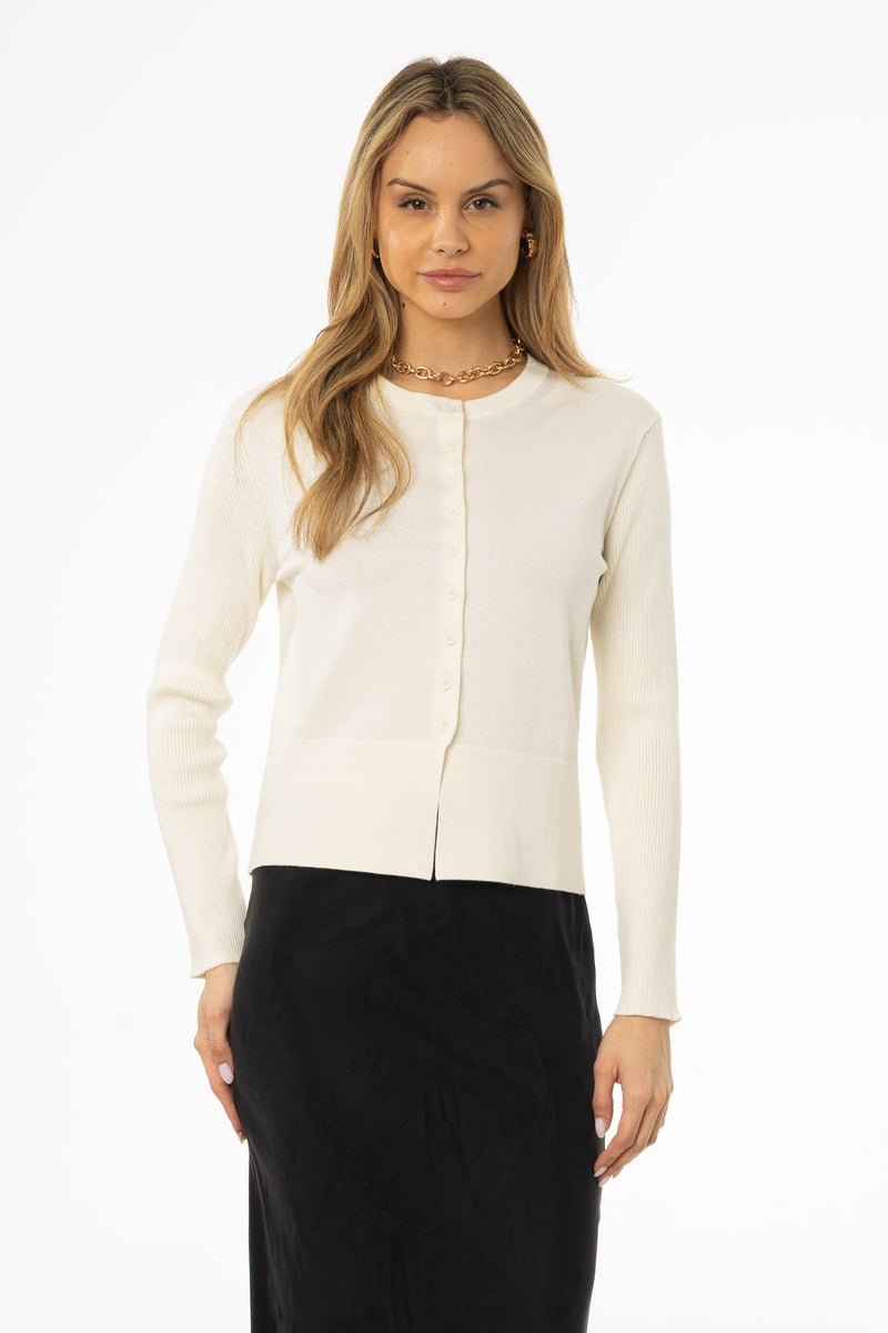 Cream Ribbed Sleeve Cardigan