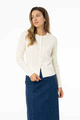 Cream Ribbed Sleeve Cardigan