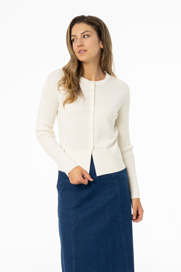 Cream Ribbed Sleeve Cardigan