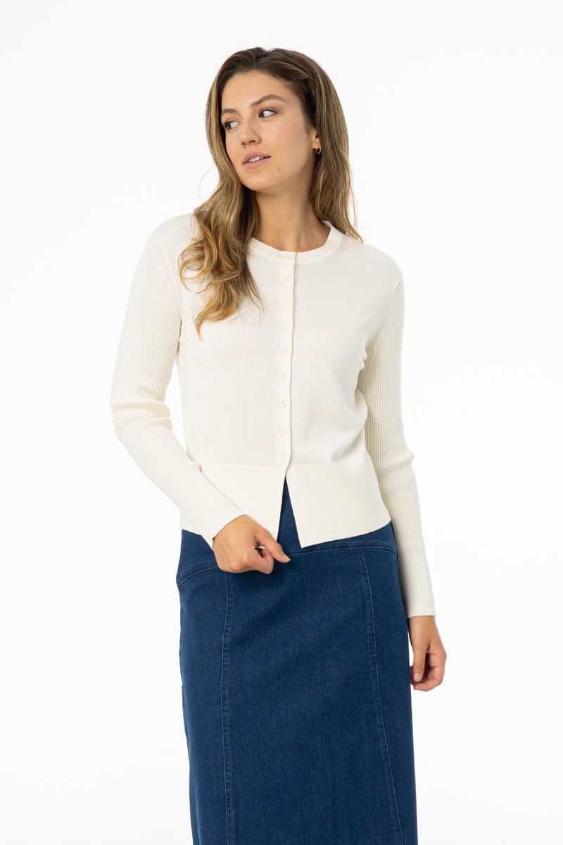 Cream Ribbed Sleeve Cardigan