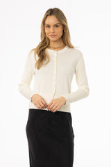 Cream Ribbed Sleeve Cardigan