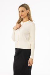 Cream Ribbed Sleeve Cardigan