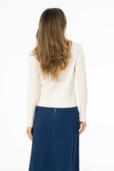 Cream Ribbed Sleeve Cardigan