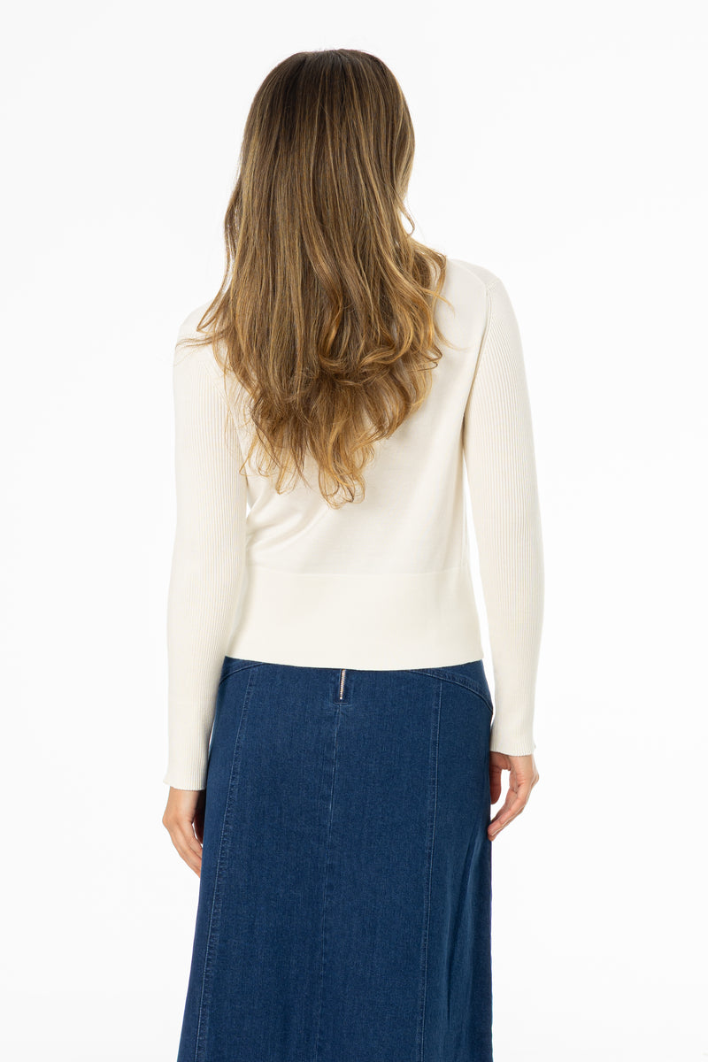 Cream Ribbed Sleeve Cardigan