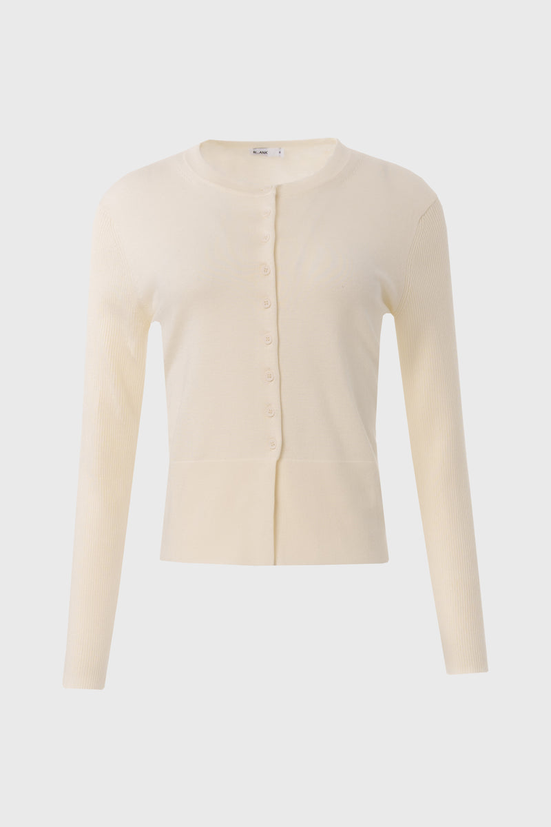 Cream Ribbed Sleeve Cardigan