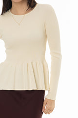 Cream Ruffle Bottom Knit Sweater