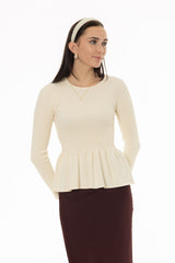Cream Ruffle Bottom Knit Sweater