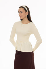 Cream Ruffle Bottom Knit Sweater