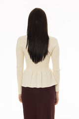 Cream Ruffle Bottom Knit Sweater