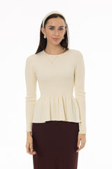 Cream Ruffle Bottom Knit Sweater