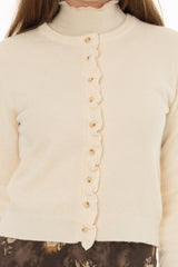 Cream Ruffled Edge Knit Cardigan