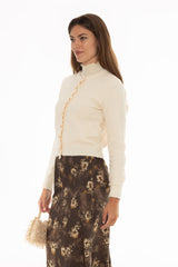Cream Ruffled Edge Knit Cardigan