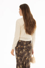 Cream Ruffled Edge Knit Cardigan